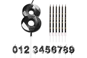 HONGCI Number Candle Black 8 Candles for 8th Birthday, Happy Birthday Candles, Cake Topper for Kids, Girls, Boys, Wedding, Company Anniversary Decorations