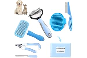 Lanswood 6 Pack Dog Grooming Kit Dogs Brush-Slicker Brushes, Double Sided Shedding Brush, Nail Clipper with Nail File, Flea Comb for Pet, Bath Brushes for Cat
