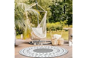 GBS BROTHERS GBS Lightweight Round Reversible Portable Rug - Modern Stain Water Resistant Non Fading Plastic Mat - Perfect For Summer Garden Patio Picnic Deck Beach - Indoor/Outdoor (grey, 150 x150cm)
