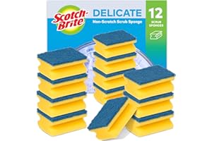 Scotch-Brite Delicate Non-Scratch Sponge Scourer, 12 Pieces - Ideal Everyday Washing up sponge, use on Non-Stick Cookware and Glass