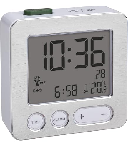 Réveil Numérique Avec Thermomètre - Grand écran LCD 9 Cm - Date, Jour, Température - Snooze, Rétroéclairage - Piles AAA