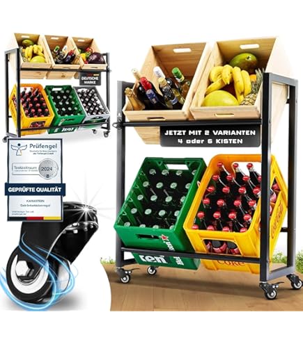 YITAHOME Getränkekistenregal 4 Kisten - Metall Regal Mit Rollen & Ablage