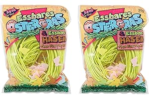 HOCH FUN-FOOD Hoch Ostergras mit Hasen 2er Pack - grünes Ostergras - essbares Ostergras und Osterhasen aus Essoblaten - Füllung für Osternester