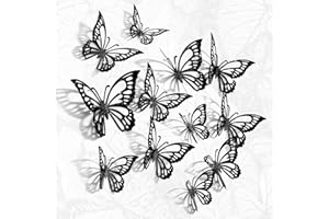 CAYUDEN Butterfly Stickers 3D, 24pcs Black Butterfly Cake Decorations Wall Decor DIY Paper Butterfly Combination 3D Butterfly Wall Stickers Paper 3D Butterfly Decoration Party Wedding Cake Decoration