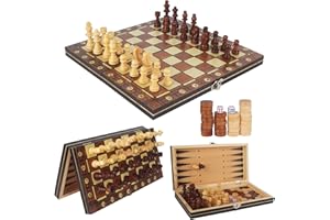 DUBUOZA Schachspiel,3-in-1Magnetisches Schachspiel aus Holz 29 x 29 cm,Chess Set, Faltbares Chess Board, Kinder, Freunde, Familie Oder Partner