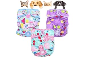 Rawhui Lot de 3 Couche pour Chien Lavable, Couches Réutilisable Chien Incontinent Culotte pour Chien Femelle en Chaleur, Convient Aux Petits, Moyens et Grands Chiens