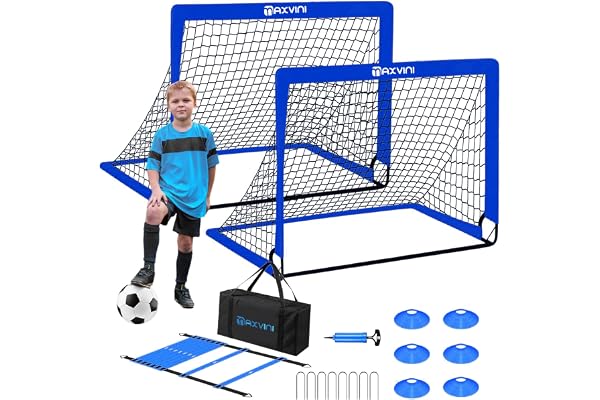 MAXVINI Buts de Football pour Jardin Enfants, 90x74x74cm /182x120x120cm Cage de Foot But Set Pop-Up Pliable Lot de 2 But de Foot Exterieur de But Indoor/Outdoor Enfant Exterieur Goal Cage de Foot