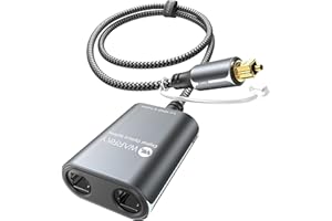 WARRKY Cable Optical Audio Répartiteur 0.6M [Nylon Tressé, Plaqué Or] 1 Entrée 2 Sorties Adaptateur fibre Optique SPDIF Toslink, Compatible Avec Barre de Son, Écouteurs, TV, DVD, PS3/4/5, Xbox