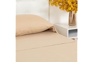 TRAMAS+ Juego de Sábanas 100% Algodón 4 Piezas Sabana Bajera Ajustable – Encimera – 2 Fundas de Almohada (Cama 105, Arena)