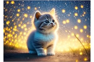 Rheskbecy Diamond Painting katze,DIY 5D Diamant Painting Katze und Glühwürmchen,Diamond Painting Set für Erwachsene,Home Wall Decor 40x50cm