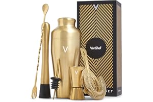 VonShef Cocktail Shaker Set, Black 6pc Set with 550ml Parisian Cocktail Shaker, Professional Bartender Set for Home Bar, Including Strainer, Muddler, Jigger & Other Bar Accessories, Gift Box Included