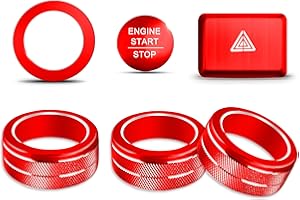 SENSHINE for Honda Civic 2022-2025, Accord/CRV/HRV 2023-2025, Acura Integra 2023-2025 & ADX 2025 Accessories Knob Cover - Hazard Light Push Start Stop Button Cover Ring A/C Aluminum Alloy Trim 6Pcs(Red)