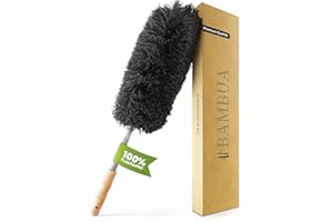 ‎BAMBUA BAMBUA Staubwedel Teleskop - Effektiver Staubfänger mit speziellen Mikrofaser - Bambusgriff - Hergestellt aus Moso-Bambus - Premium Staubwischer für nachhaltige Reinigung (140 cm)