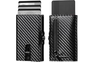 VpiuV® Kreditkartenetui mit RFID-Schutz – Schlanke, abgeschirmte Herren-Geldbörse – Aluminium-Herren-Kartenetui mit Münzfach – Kleine Karbonfaser-Geldbörse, (Schwarz)