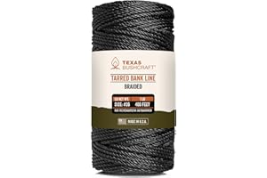 Texas Bushcraft Tarred Bank Line Twine - #36 Black Nylon String for Fishing, Camping and Outdoor Survival – Strong, Weather Resistant Bankline Cordage for Trotline (1 lb - #36 (525 ft), Braided)