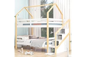 ‎FEZTOY FEZTOY Kinderbett 90 x 200 cm mit 4 Treppe & Schubladen, Etagenbett für 2 Kinder mit Rausfallschutz und Lattenrost, Funktionsbett Hochbett Stockbett Jugendhochbett, Keine Matratze