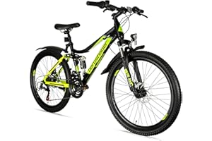 ‎BERGSTEIGER Bergsteiger Broome 24, 26 Zoll Kinderfahrrad, 21 Gang-Schaltung, StVZO, Mountainbike mit Vollfederung, Scheibenbremsen & Dynamo-Licht, geeignet für 8, 9, 10, 11, 12, 13 Jahre, Jungen & Mädchen