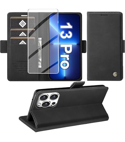 Custodia per iPhone 13 Pro, con cerniera, portafoglio in Finto cuoio con tasche per carte, supporto