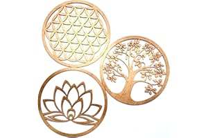VEJO Decoración Pared/Pack de 3 Cuadros Árbol de la Vida,Flor de la Vida,Flor de Loto/Cuadro Tallado Madera Decorativo Madera Regalos