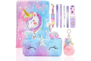 TOYESS Diario Segreto con Lucchetto, Diario Segreto Bambina con Unicorno di Peluche, Astuccio di Peluche, Ciondolo Unicorni, Cancelleria Bambini, Regalo Bambina, Rosa