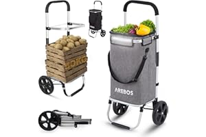 ‎AREBOS Arebos 3in1 Einkaufstrolley | Trolley groß 56 Liter | Einkaufswagen mit Kühlfach | Einkaufstasche mit Rollen | Klappbarer Shopper | klappbar Tasche abnehmbar | Einkaufsroller, Handwagen | Grau