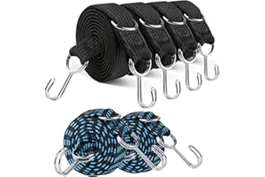 DKBT Confezione da 6 corde elastiche con ganci, confezione da 4 cinghie elastiche nere extra lunghe da 2 m e 2 corde elastiche blu da 1 m, resistenti elastici in gomma, 200 x 3 cm, 100 x 3 cm