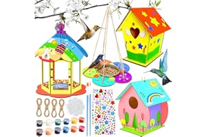 PIWOSGOL Maison D'oiseau Activite Manuelle, 4 Pièces Construire Maison Oiseau en Bois Bricolage Enfants, Maison D'oiseau Peindre Artisanat Jouet Loisir Créatifs pour Enfants Cadeau 3 4 5 6 7 8 9 ans