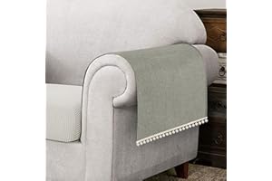 Hokibero Silver Grey Armchair Cover for Arms Sofa Arm Protector Covers Armrest Slipcover for Recliner Chair Linen Armrest Cover for Living Room Couch Sofa Arm Covers, Set of 2, Pompom Edge