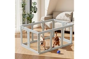 Gardner Pet Acrylic Pet Playpen, Transparent Dog Pen Indoor with Door, Puppy Pen Easy Assemble & Cleaning, Transparent Dogs Fence Indoor, Suitable for Puppy/Cat/Small Animals, 61 cm H (10 Panel, Grey)