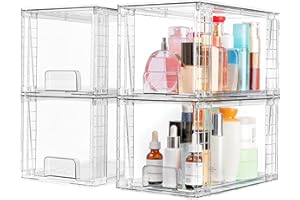 Vtopmart Lot de 4 grands tiroirs empilables, faciles à monter en acrylique, pour salle de bain et armoire