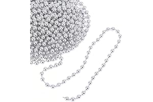 WedDecor 9 Metre Shiny Beaded Garland for Xmas Tree – Pearl String & Bead Chain, Artificial Pearl Tinsel for Xmas Hanging Ornaments, Garland Decor Supplies for Christmas, Valentine’s Day, Silver