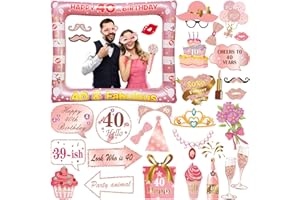 30 Stück 40. Geburtstag Deko Fotorequisiten, LMSHOWOWO Rosegold Aufblasbarer Bilderrahmen, 40 Geburtstag Foto Requisiten, Party Foto Booth Props, Geburtstag Fotobox Accessoires für Geburtstage Zubehör