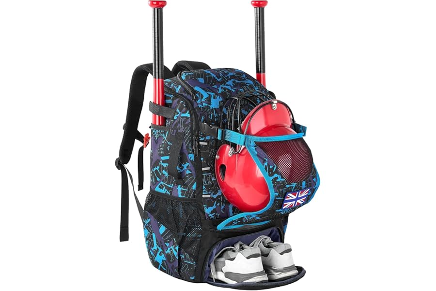POWER KING 45L Youth Baseball Bat Bag, Large Capacity Backpack for Baseball, T-Ball & Softball Equipment & Gear with Shoe Compartment | Fence Hook | Helmet Holder
