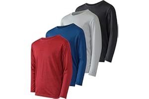 REAL ESSENTIALS 4 Pack: Youth Dry-Fit Moisture Wicking Active Athletic Performance Long-Sleeve T-Shirt Boys & Girls