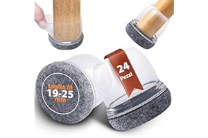 Seaforie Punte per piedi tondi 24 pezzi, diametro regolabile 19-24 mm in feltro grigio trasparente – Protezioni per sedie a 360° antiscivolo, lavabili per pavimenti e riduzione del rumore