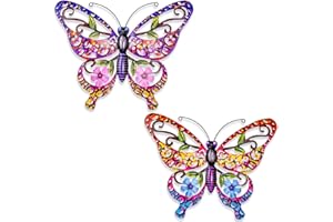 AOFOX 2 piezas grandes de metal mariposa, decoración de pared interior al aire libre, esculturas colgantes para jardín, patio, sala de estar, dormitorio