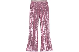 LOLANTA Pantaloni con Paillettes per Bambine, Pantaloni a Zampa d'elefante Scintillanti, Abbigliamento da Festa e Hip Hop