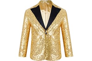 FEESHOW Boys' Suit Jacket Glitter Festive Wedding Tuxedo Blazer Kids Sequin Jacket with Lapel Collar Slim Fit