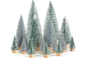 KIESWAN 16 Stück Mini Tannenbaum Deko Klein Weihnachtsbaum Grün Silber, Künstlich Miniatur Weihnachtsbaum Gefrostete Mini Christbaum Tree 4.5/10/15cm für Weihnachtsdeko, Tischdeko, DIY, Weihnachtsdorf