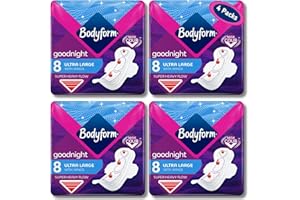 COSY TREAT CLUB Bodyform Ultra Goodnight Sanitary Towels with Wings Women, Super Heavy Flow Night Use,32 Pads,4 Packs of 8 Period Pads, Cour-V Ultra Night Series, Quick Absorb, Odor Neutralizing, Leakproof