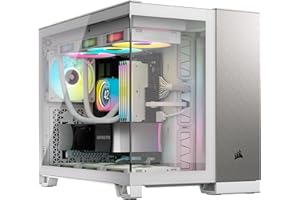 CORSAIR 2500X Small-Tower mATX Case per PC Doppia Camera - Vetro Temperato Panoramico - Compatibile con Scheda Madre a Connessione Inversa - Nessuna Ventola Inclusa - Bianco/Alluminio Grigio Satinato