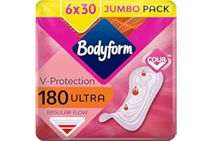 Bodyform Ultra Normal Sanitary Towels, 180 (30 X 6 Packs) Period Pads, SecureFit Leakage Protection, Ultra-Breathable Top Layer