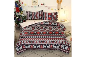 VGZSYOMQIB Natalizio Set Copripiumino Letto Singolo Completo 1 Sacco Copripiumino 135x200 cm e 1 Federe 50x75 cm Copri Piumone Bambini Natale Stampe Parure Biancheria Letto Bambina Ragazza Rosso Navy 02