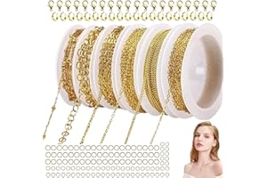 HaploS 14m 6 Rouleau Chaine Collier, Chaînes pour Bijoux, Chaine au Metre Bijoux, Chaine Acier Inoxydable doré avec Fermoirs à Homard Anneaux Saut, pour Collier DIY, Bracelet, Breloques, Artisanat