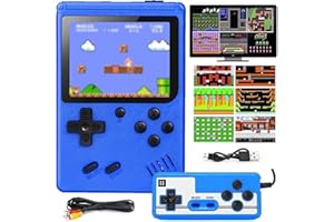 PZNETUE Console De Jeux Portable, Console Retrogaming Retro FC avec 400 Jeux Classiques Mini Arcade, pour 2 Joueurs TV Consoles de Jeux Portable, Cadeau pour Enfants Garçon 5 6 7 8 9 10 11 Ans (Bleu)