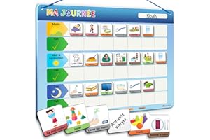 LIKARTO® Planning journalier pour Enfants - Tableau magnétique Montessori Enfants avec 147 aimants et cordelette - Entièrement inscriptible et effaçable - Apprendre Les routines Quotidiennes