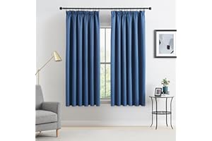 Beauoop Pencil Pleat Blackout Curtains for Bedroom 54 inch Drop Navy Blue Curtains for Living Room Rod Pocket Light Blocking Thermal Insulated Drapes Window Treatment 2 Panels, W66 x L54