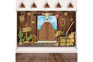 BLULU Western Party Decoration Supplies, Large Fabric Saloon YeeHaw Western Scene Setters for Western Themed Decoration, Wooden House Barn Banner Cowboy Photo Booth Backdrop Background (Wild West)