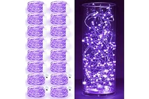 Maxee 16 sztuk 1 m fioletowego łańcucha świetlnego LED na baterie, wodoszczelny, do majsterkowania, na imprezę, do nastrojowych świateł, Halloween, dekoracja wewnątrz i na zewnątrz, 4 kwadratowe + 12