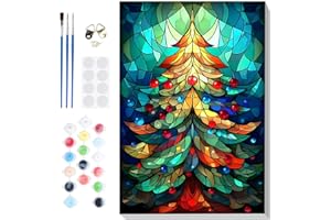 Lxmsja Paint by Numbers Christmas for Adults Beginners with Frame, Painting by Numbers Christmas Tree on Canvas, Diy Acrylic Painting Kit Art and Crafts for Home Wall Decor, 8x12inch